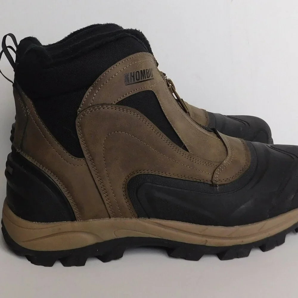 Khombu Men's Cliff Brown Cushioned Winter Boots Zip Gorpcore Brown Black Size 11